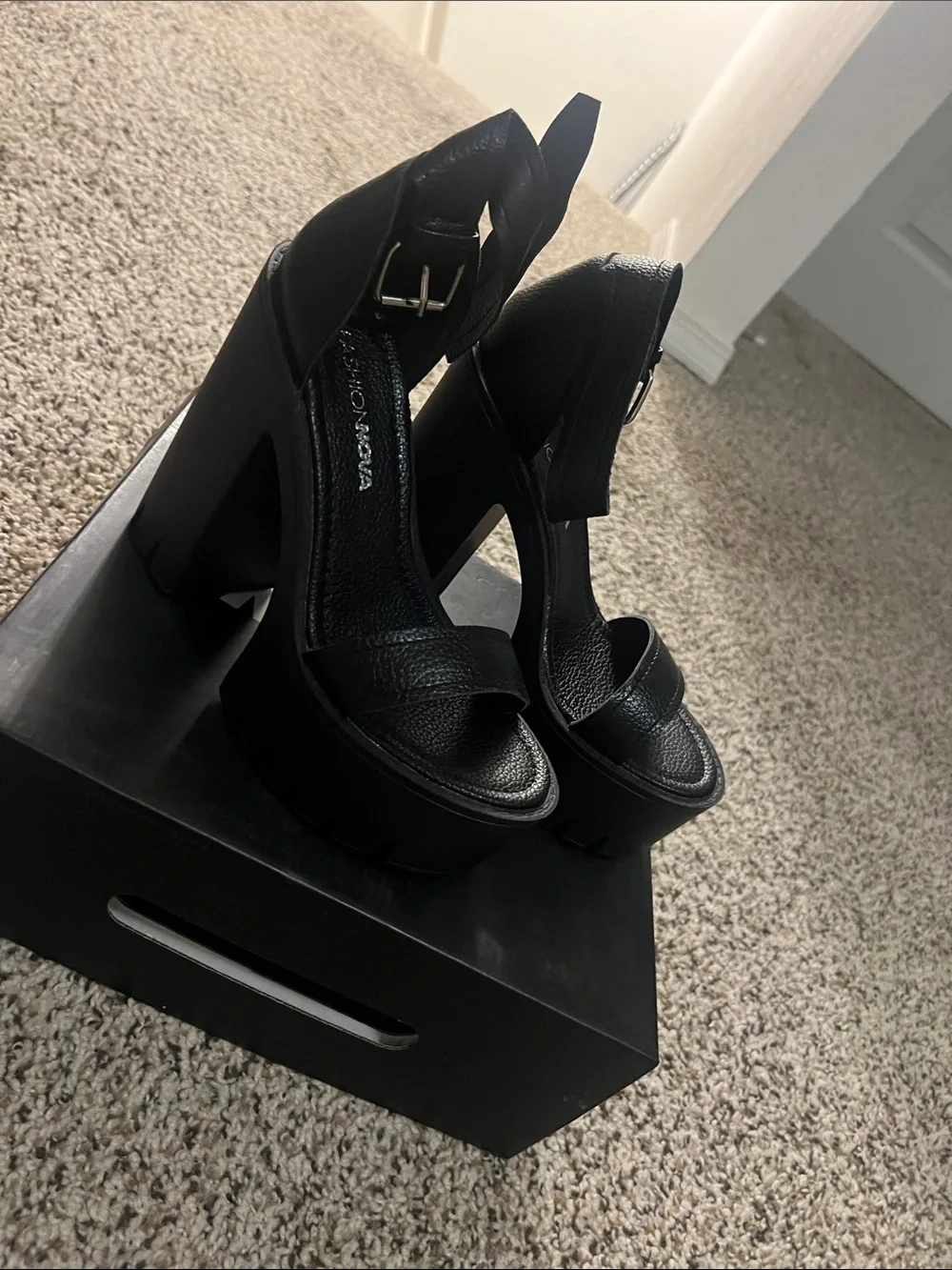 Fashion Nova Black Platform Block Heel Sandals